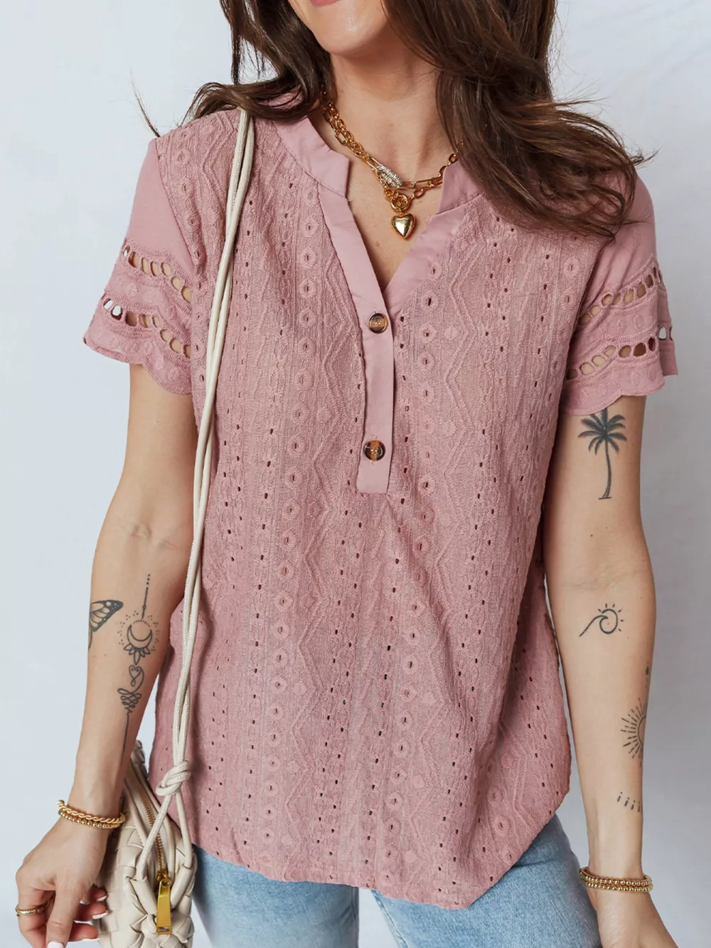 Eyelet Embroidered Short Sleeve Blouse, image 2