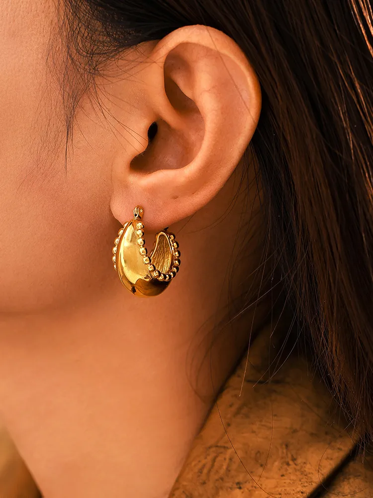 18K Gold-Plated Stainless Steel Huggie Earrings, image 2