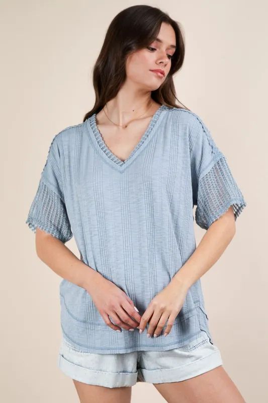 Oversized Contrast Knit Comfy Casual Top, image 2