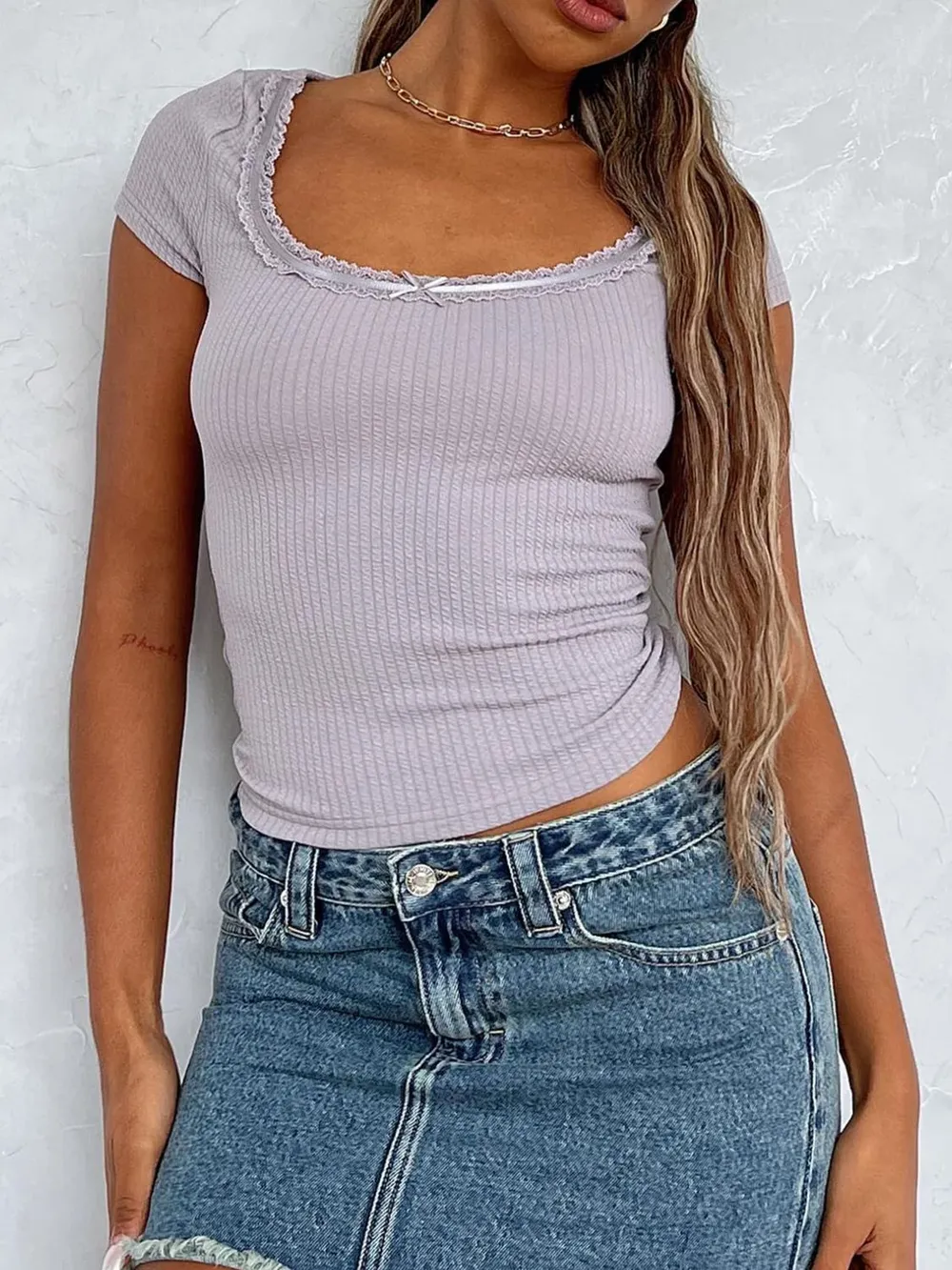 Lace Detail Scoop Neck Short Sleeve T-Shirt, image 14