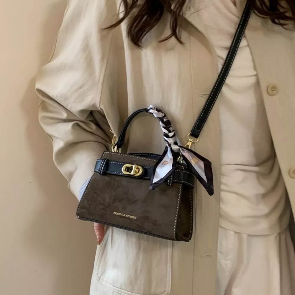 Suede Mini Crossbody Bag with Leather Strap, image 9