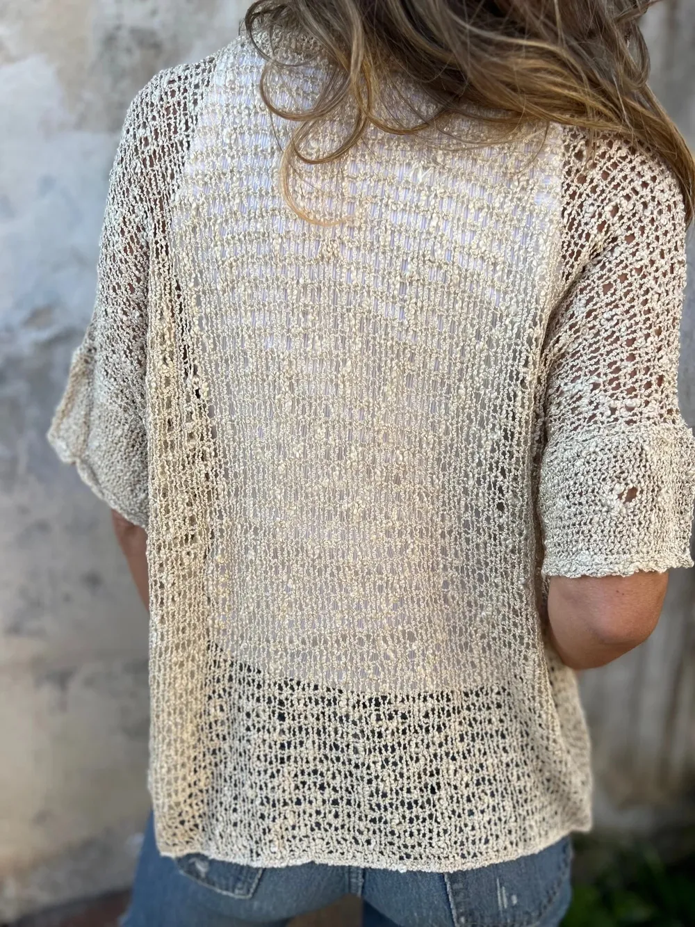 Full Size One Button Openwork Cardigan Plus Size, image 3