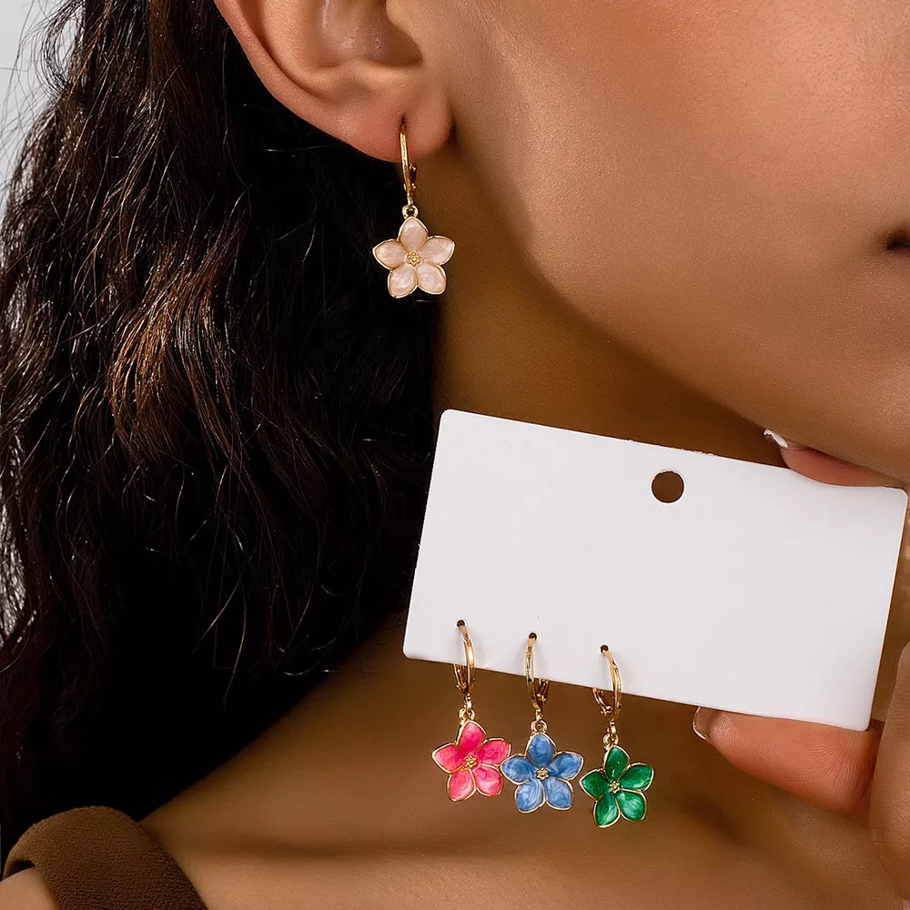 4 Piece Colorful Flower Drop Earrings, image 2