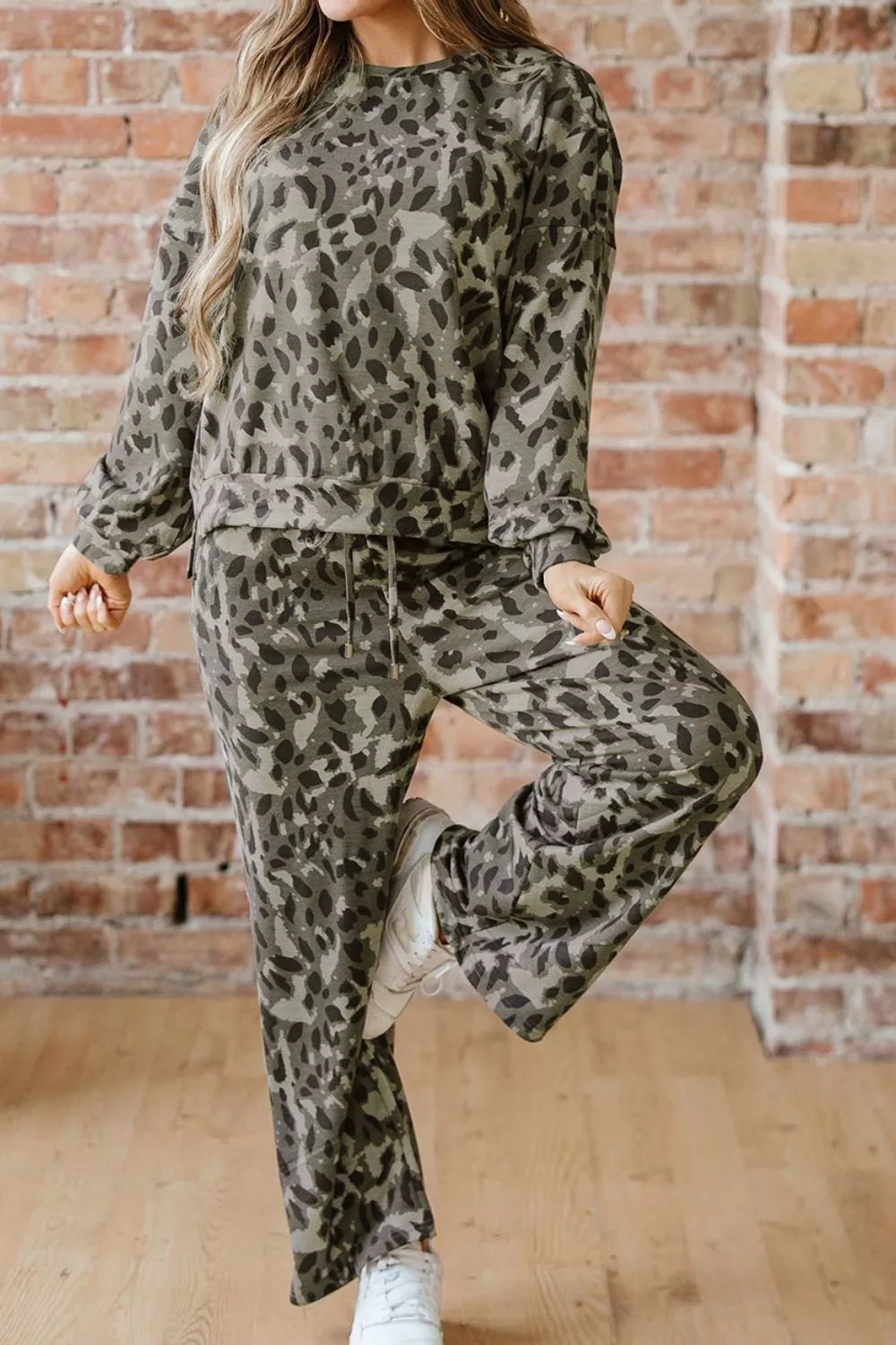 Leopard Print Long Sleeve Top and Pants Set, image 10