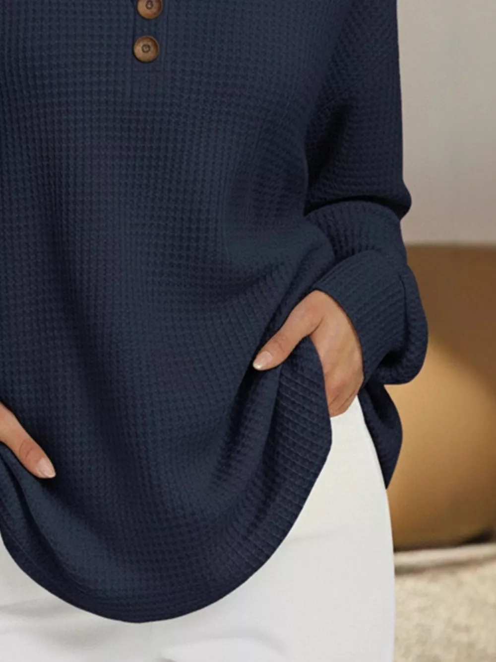 Full Size Waffle Knit V-Neck T-Shirt Plus Size, image 11