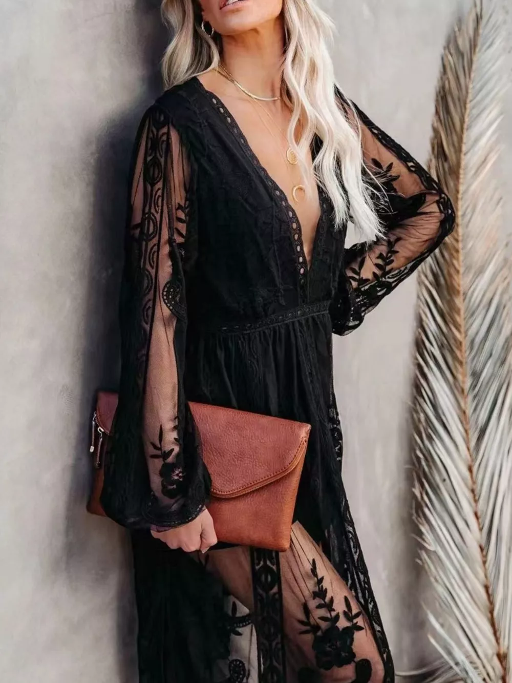 Floral Lace Slit Maxi Dress, image 12