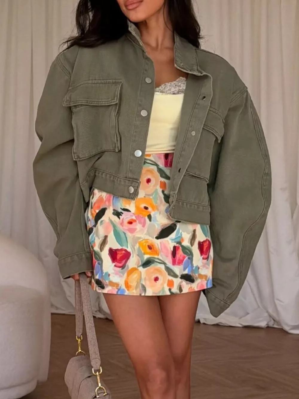 Oversized Utility Cropped Denim Jacket, image 8