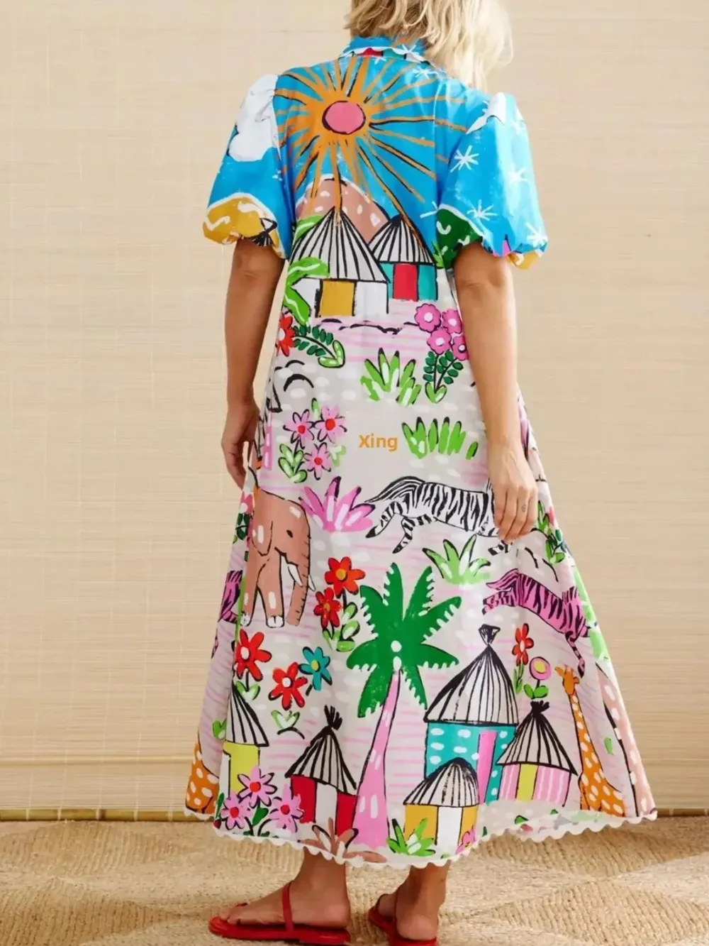 Button Down Tropical Short Sleeve Shirt Dress, image 2
