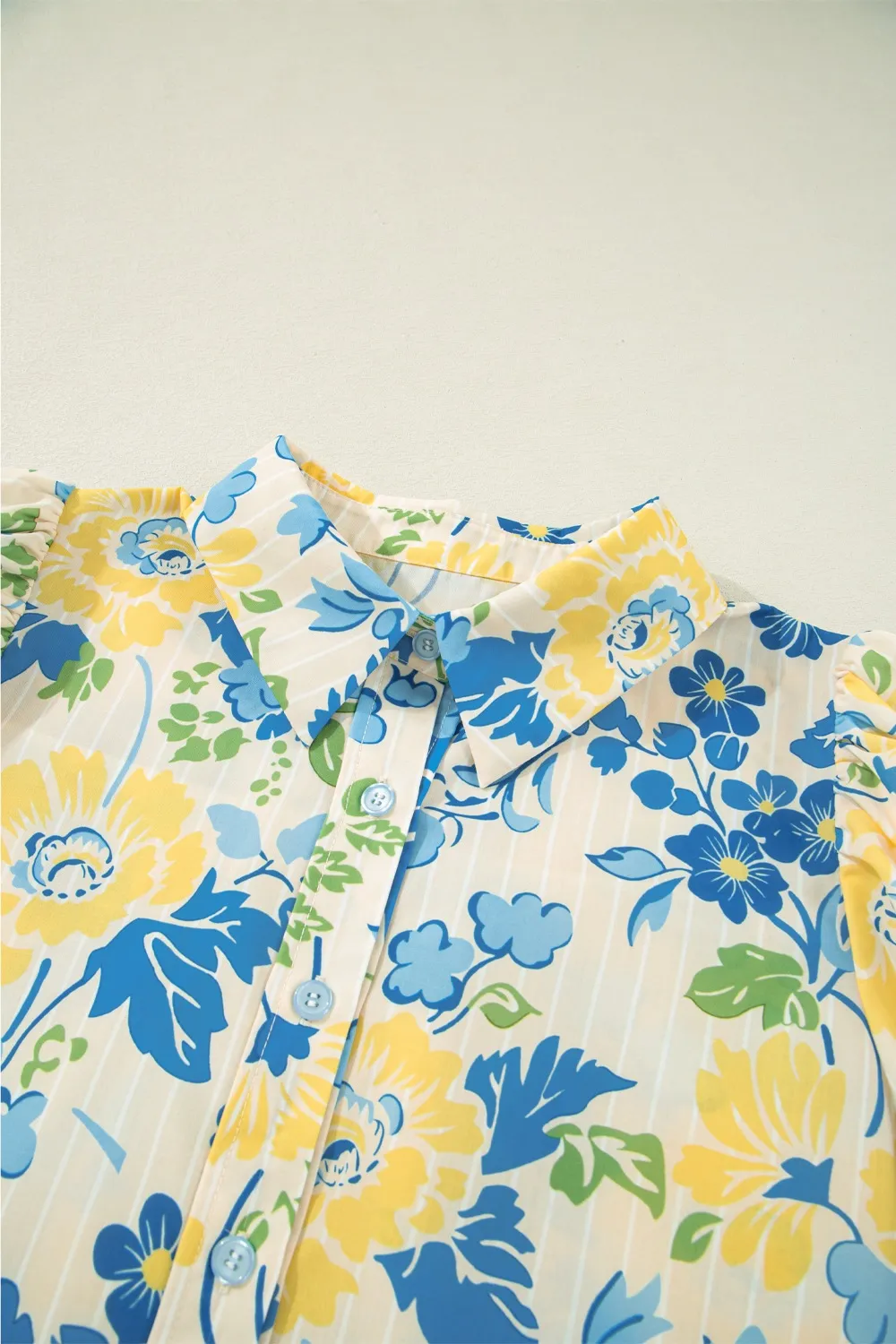 Printed Puff Sleeve Button Down Summer Shirt, image 3