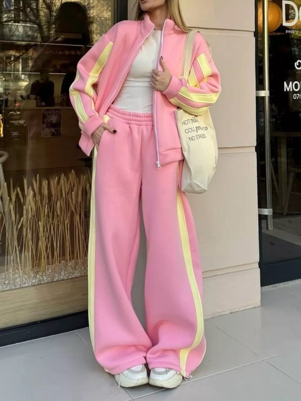 Contrast Striped Zip Up Top and Pants Set, image 13