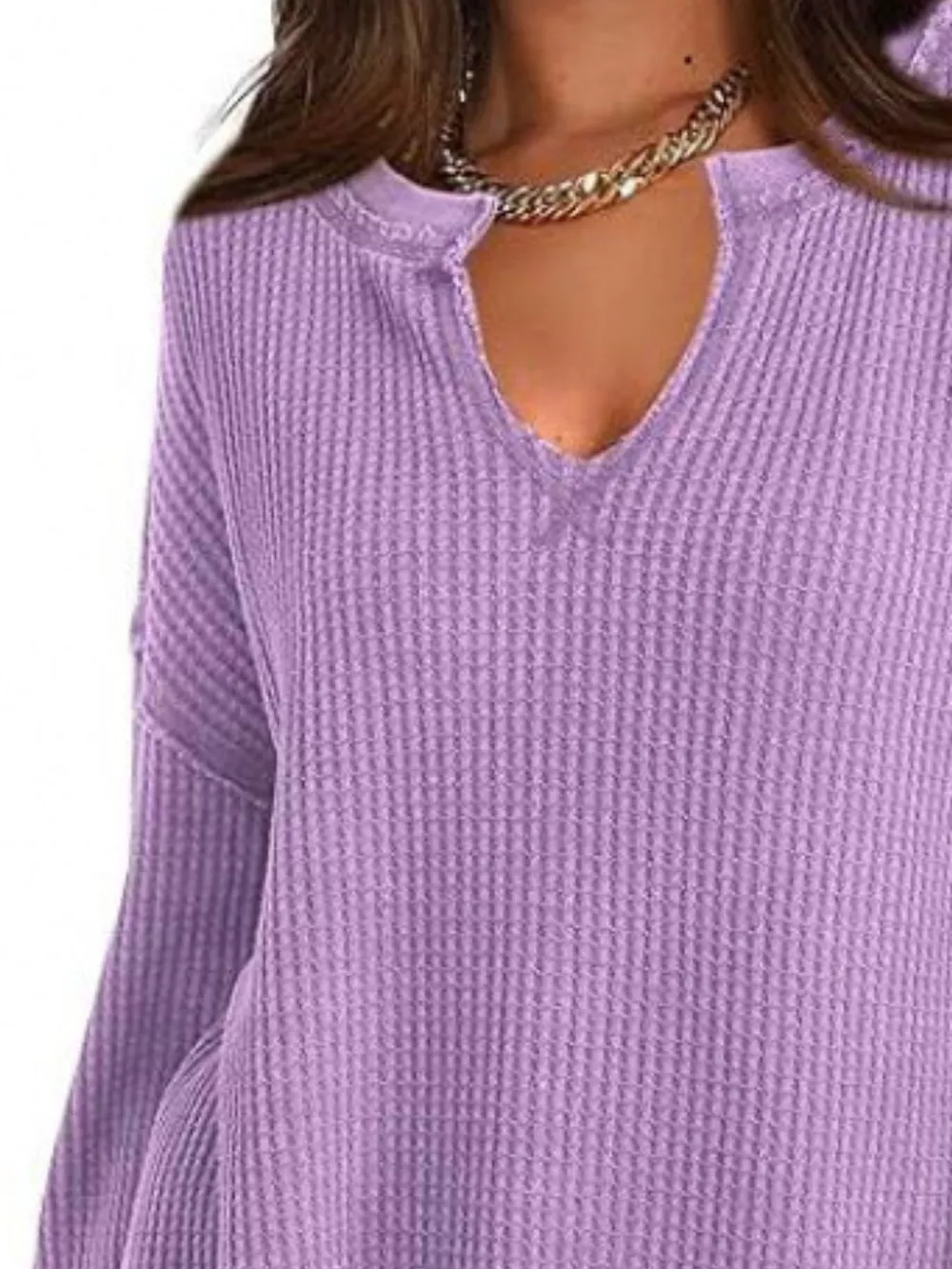 Waffle Knit Long Sleeve Sweatshirt, image 4