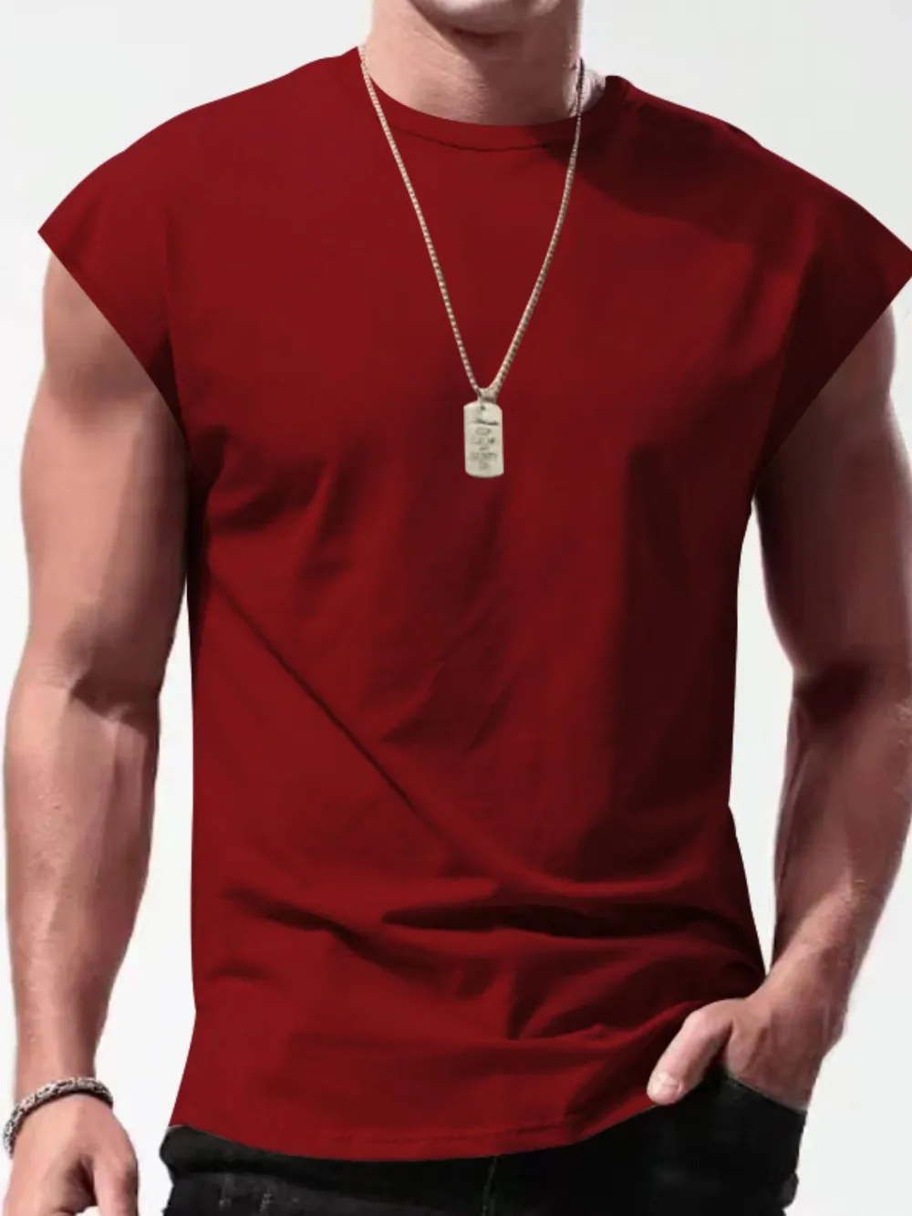 Men's Full Size Round Neck Cap Sleeve Tank Plus Size, image 5