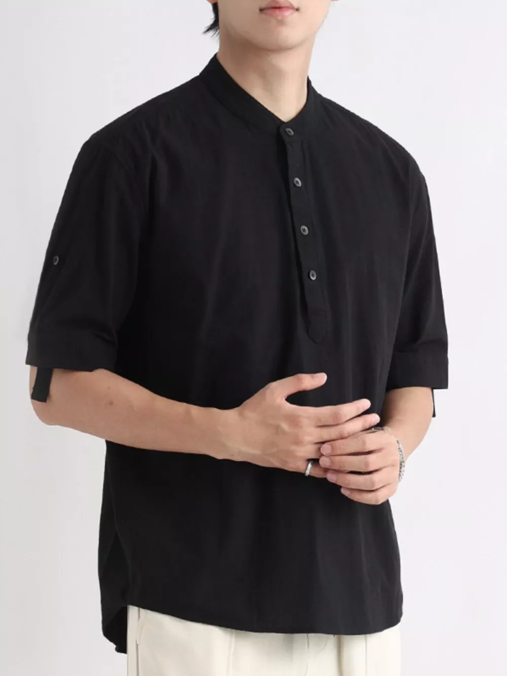 Men's Plus Size Button Detail Short Sleeve Blouse