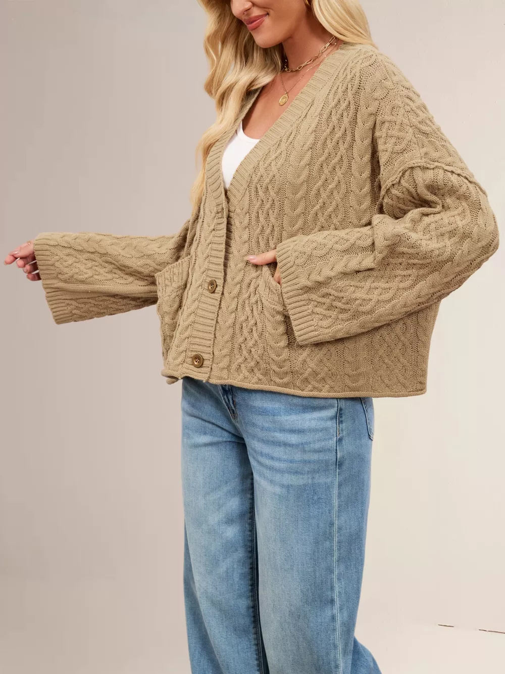 Cable Knit Button-Down Cardigan, image 15