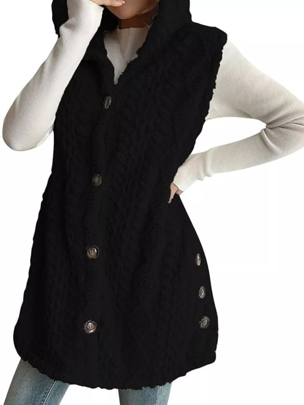 Button-Down Sherpa Hooded Vest Coat, image 13