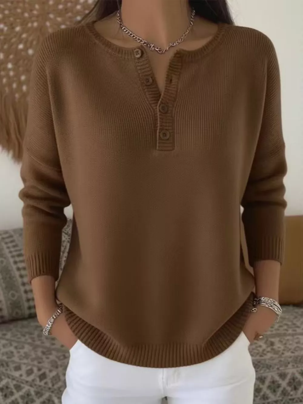 Full Size Button Detail Ribbed Knit Sweater Plus Size, image 11