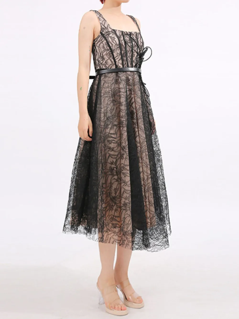 Lace Square Neck Midi Dress, image 10