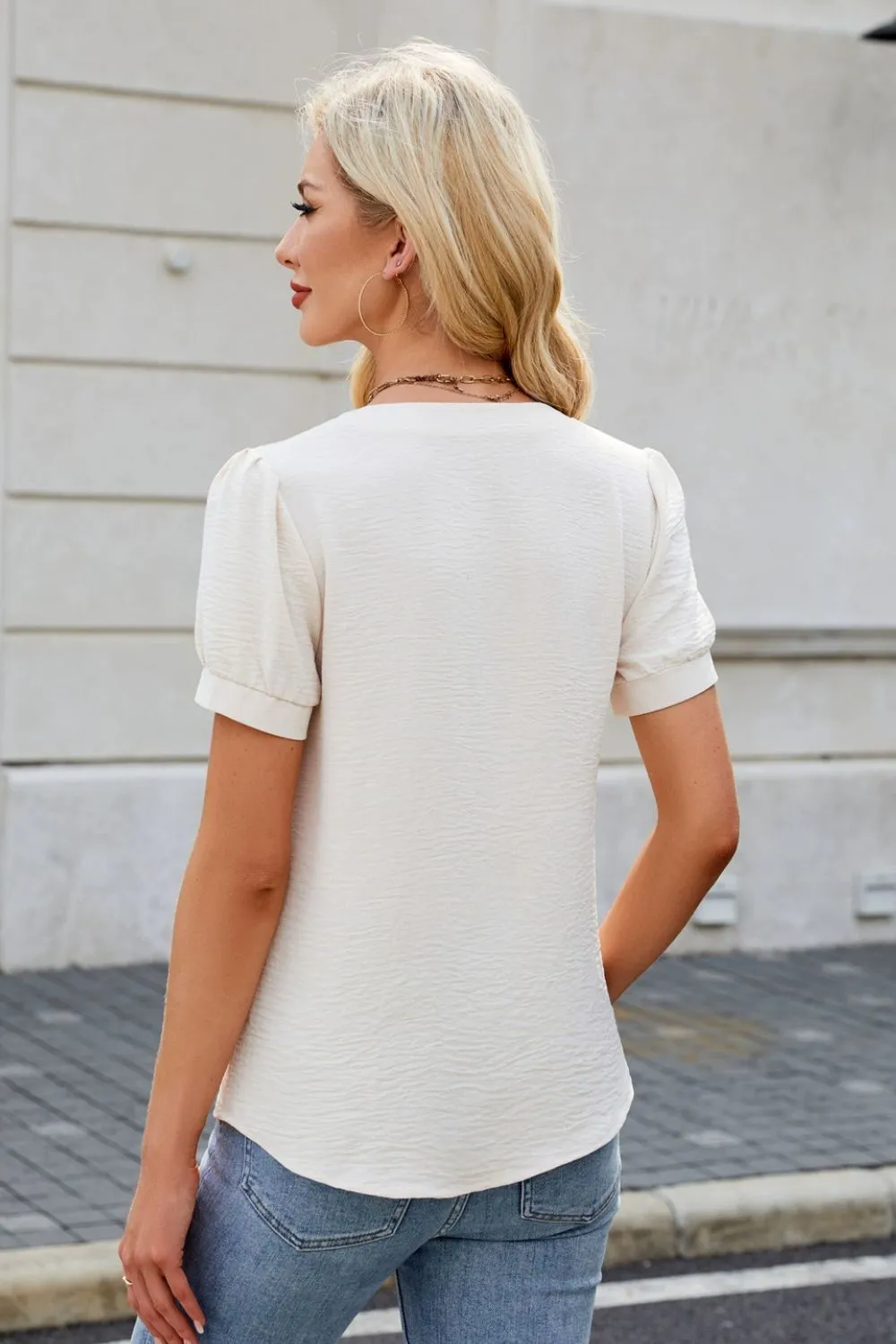 Notched Short Sleeve Blouse, image 5