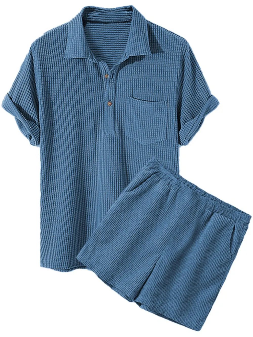 Men's Full Size Button Detail Short Sleeve Top and Shorts Set Plus Size, image 3