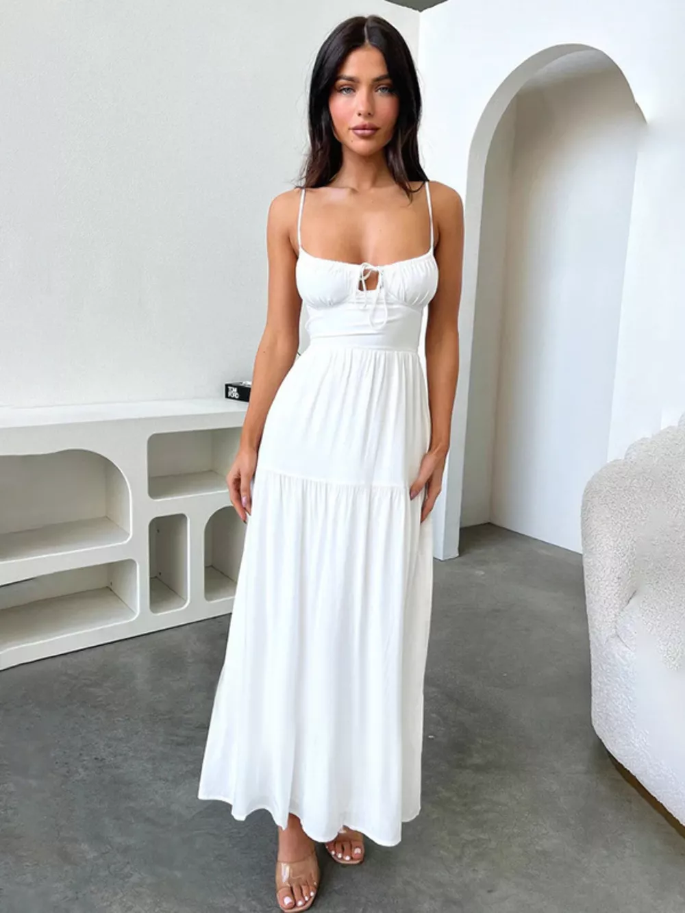 Backless Lace Up Spaghetti Strap Maxi Dress, image 5