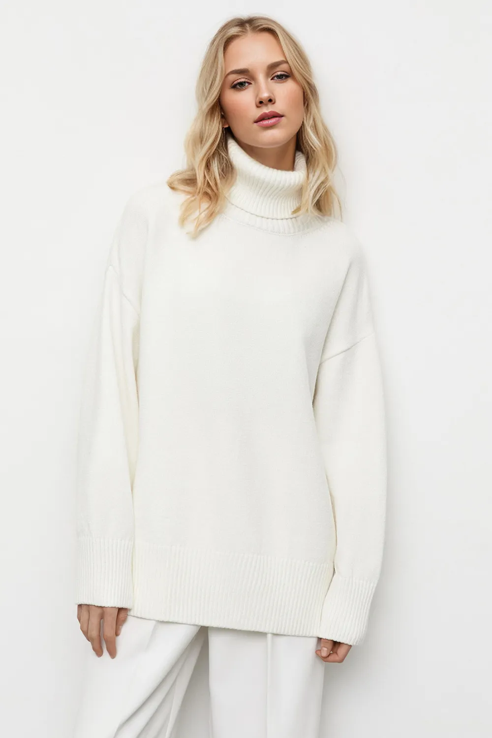 Turtleneck Dropped Shoulder Long Sleeve Sweater, image 9
