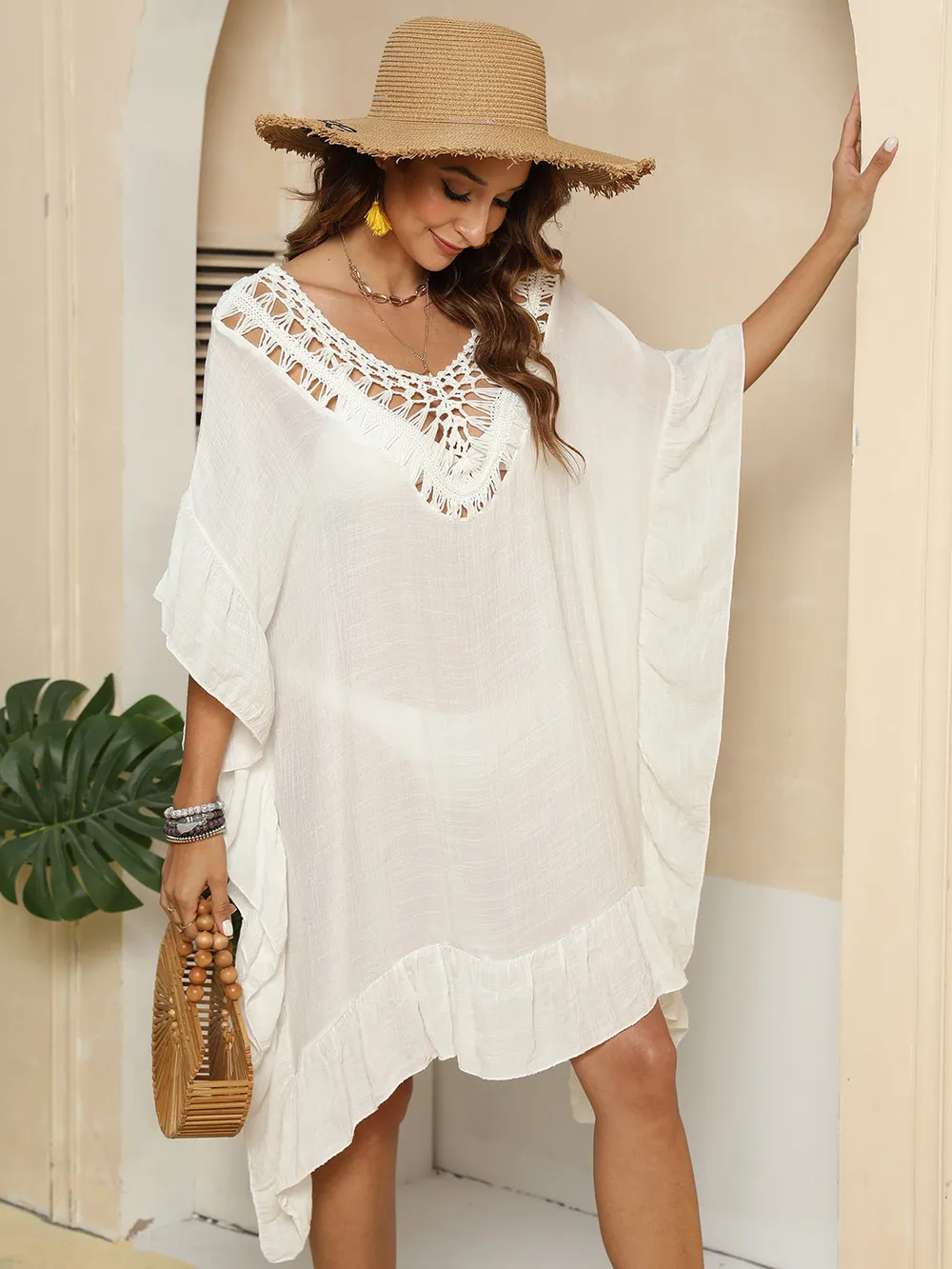 Cutout Ruffled Half Sleeve Cover-Up, image 5