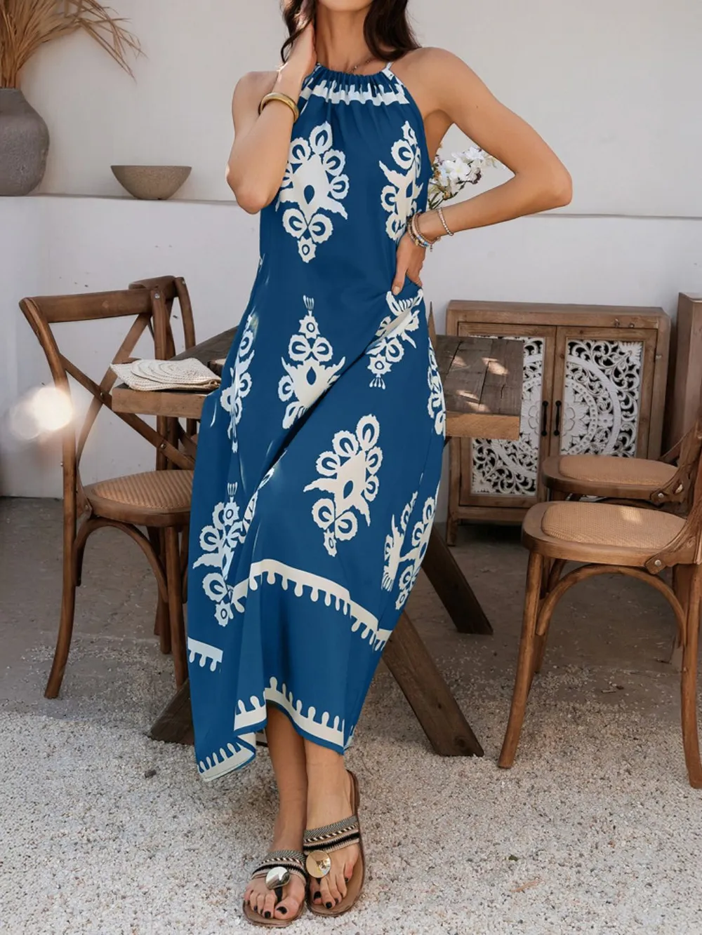 Grecian Neck Printed Maxi Dress, image 15