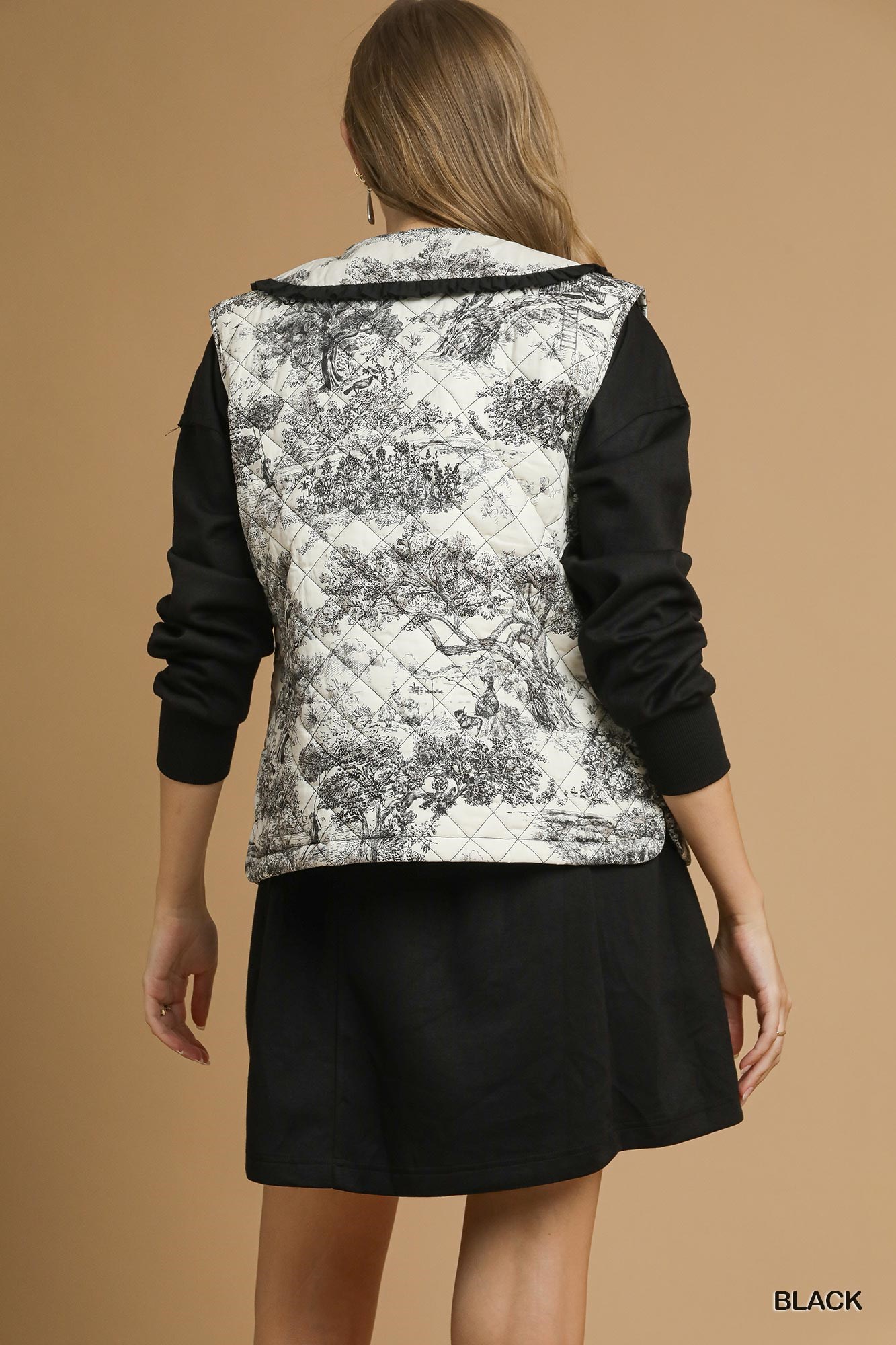 Toile Quilted Vest with Ruffle Collar, image 5