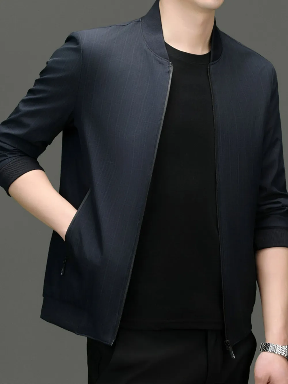 Men's Plus Size Zip Up Long Sleeve Jacket, image 4