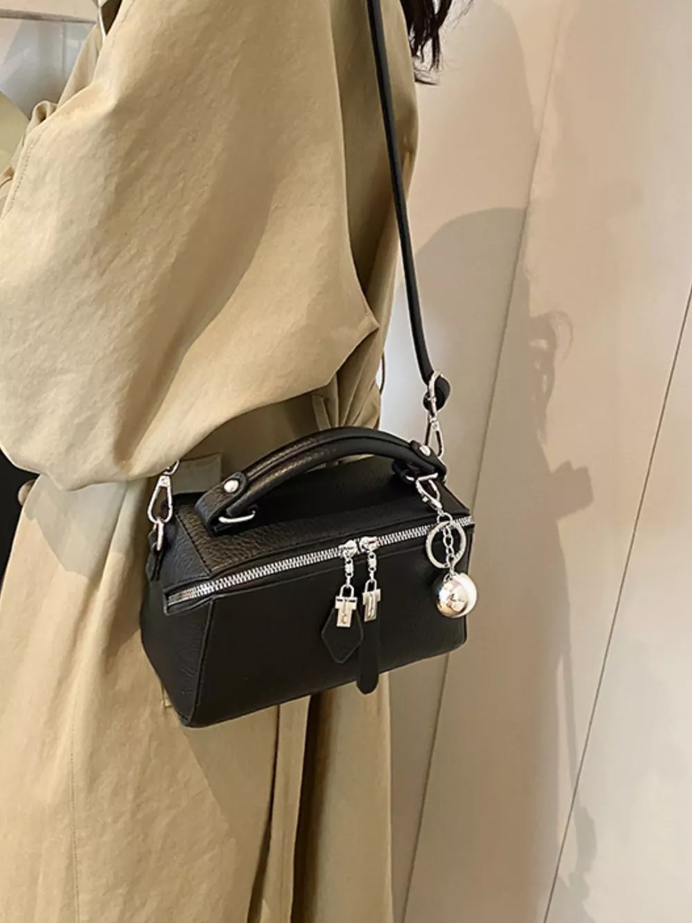 Textured Leather Handbag, image 6