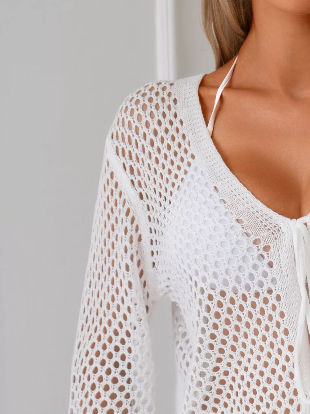 Crochet Tie-Front Knit Cover Up, image 7