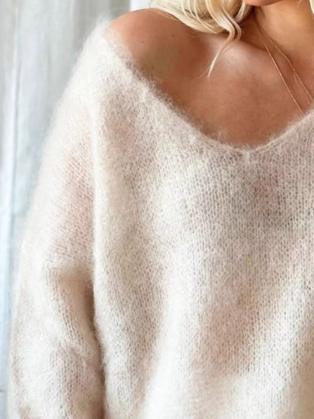 V-Neck Dropped Shoulder Sweater, image 2