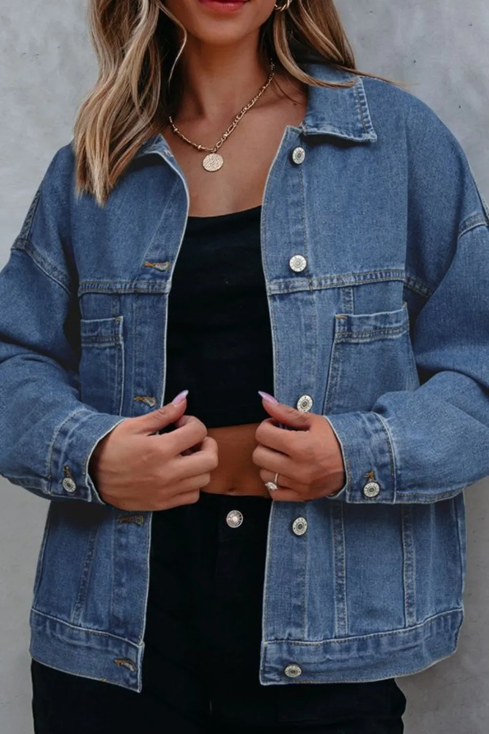 Pocketed Button Up Denim Jacket, image 3