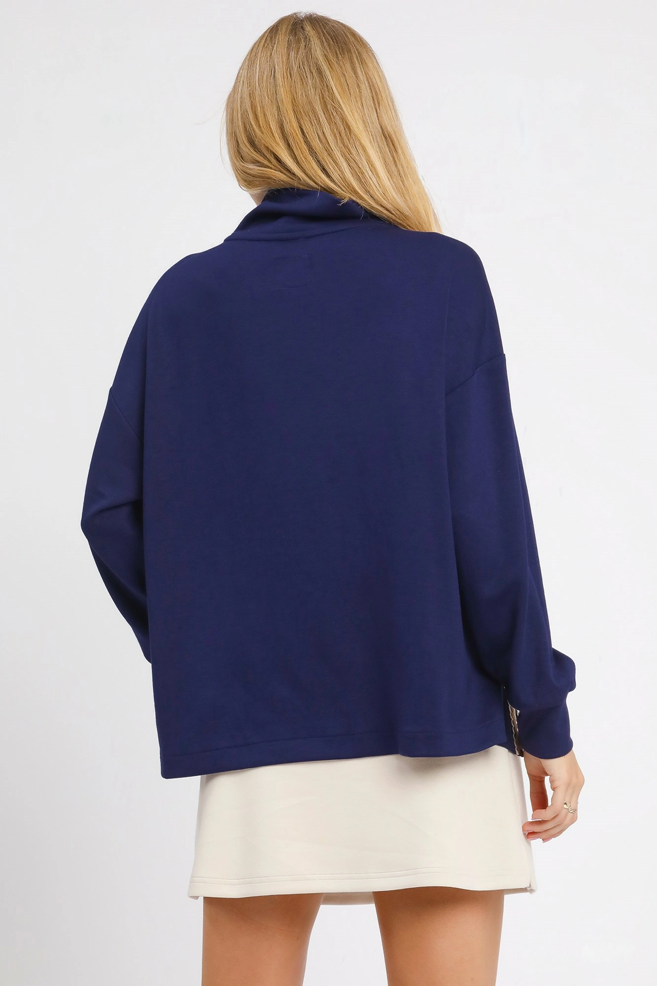 Turtle Neck Dolman Sleeve Side Slit Sweater with Contrast Detail, image 3