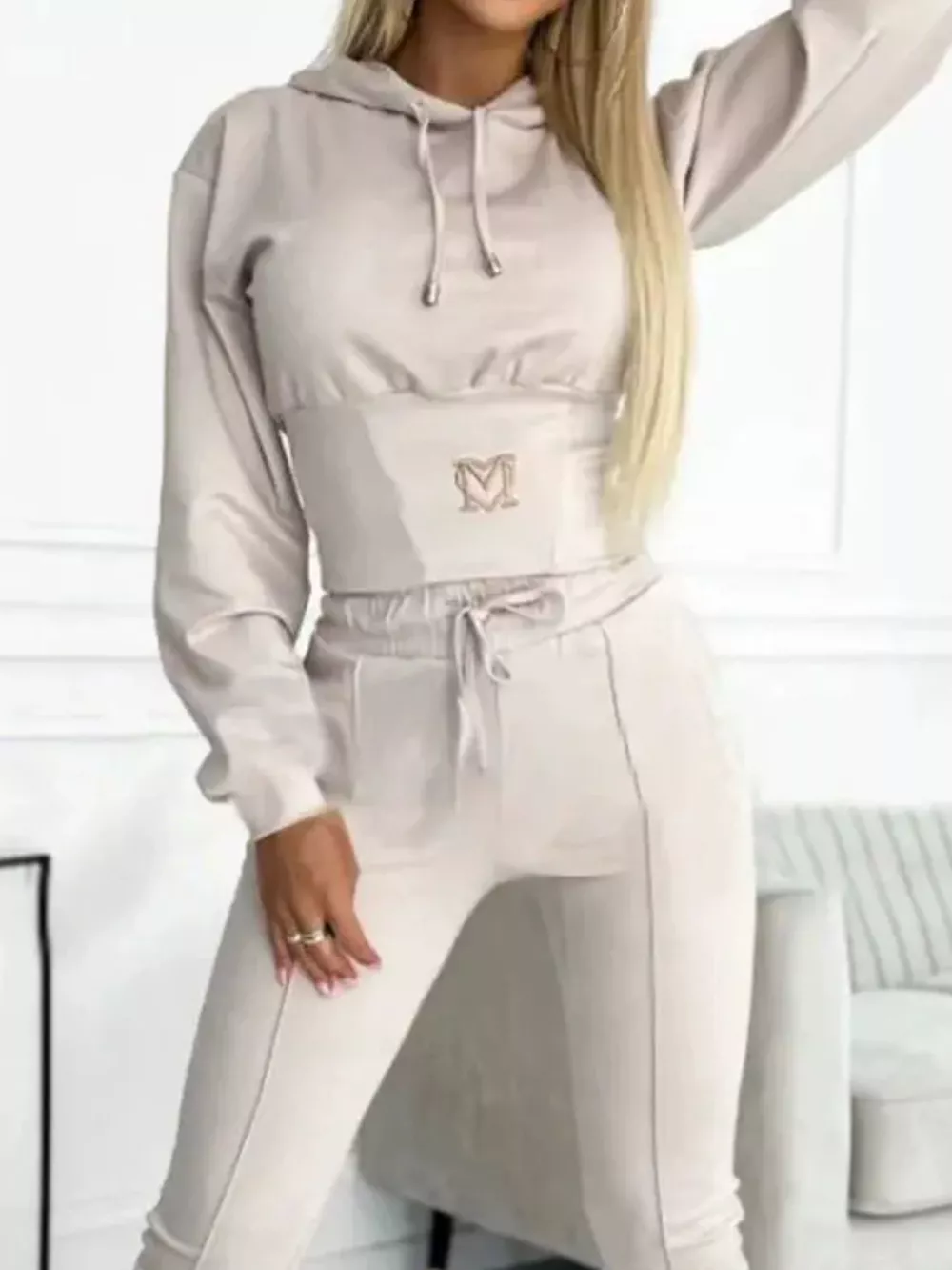 Full Size Drawstring Cropped Hoodie and Pants Set Plus Size, image 10