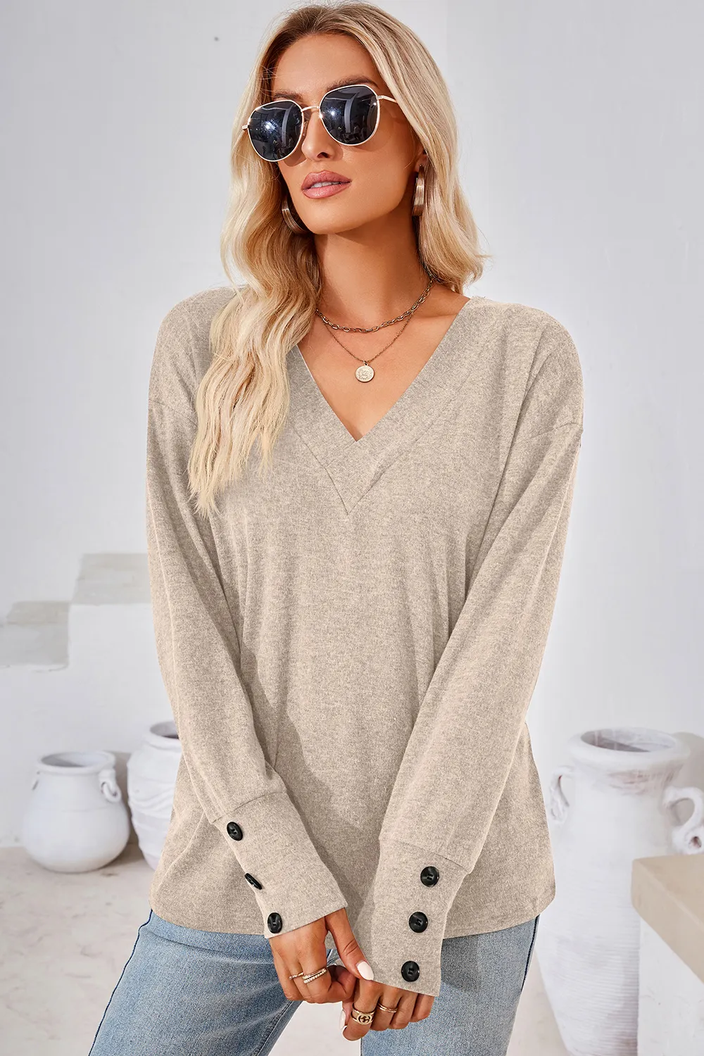 V-Neck Dropped Shoulder T-Shirt, image 21