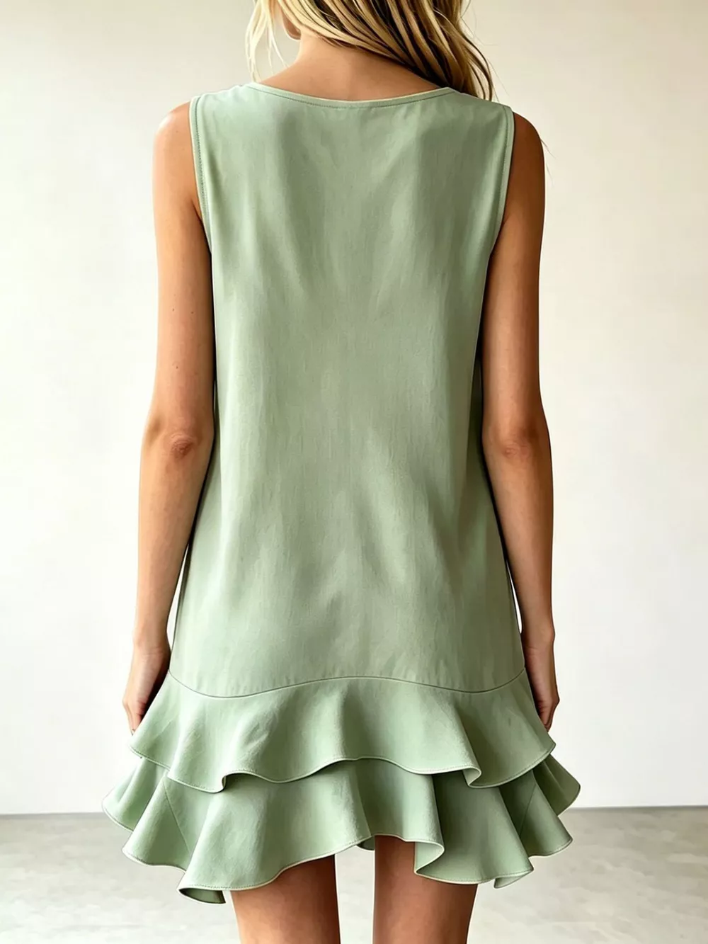 Full Size Sleeveless V-Neck Tiered Ruffle Mini Dress Plus Size, image 10