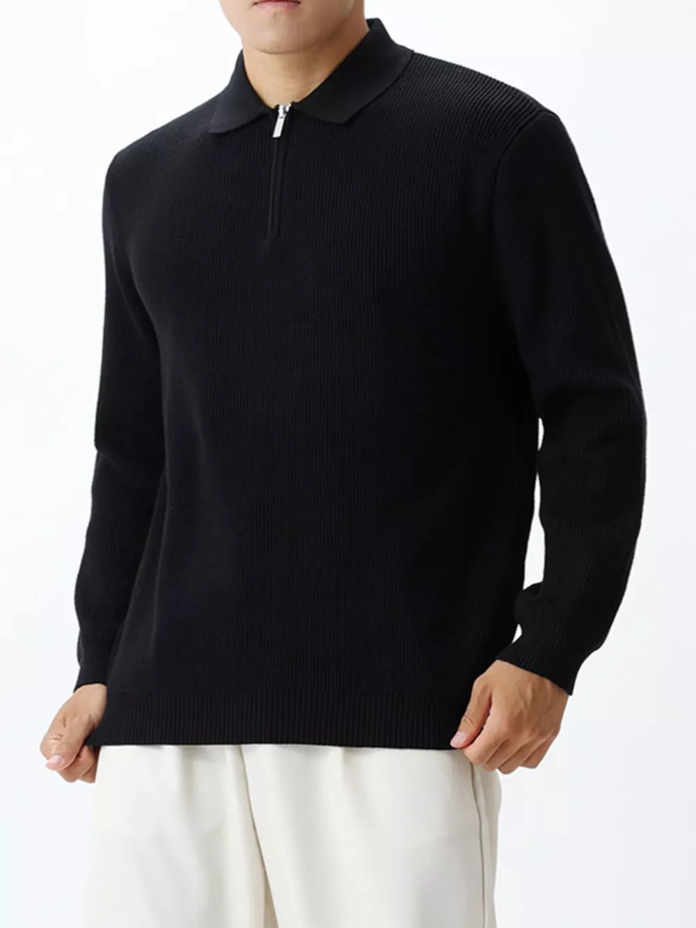 Men's Plus Size Ribbed Knit Quarter-Zip Sweater
