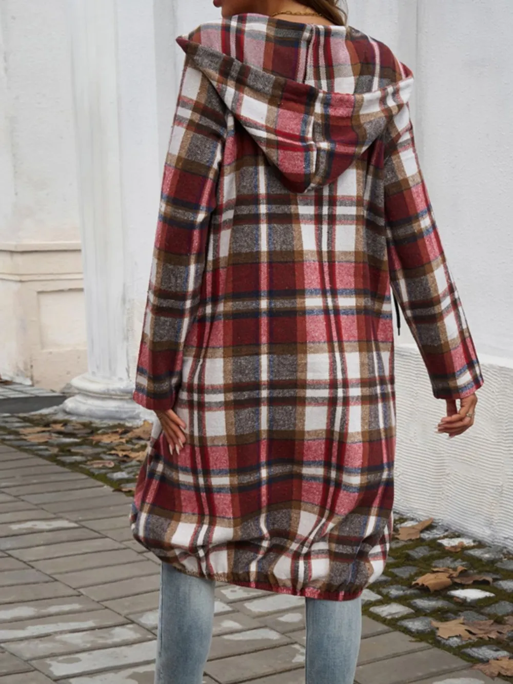 Plaid Zip Up Hooded Coat, image 3