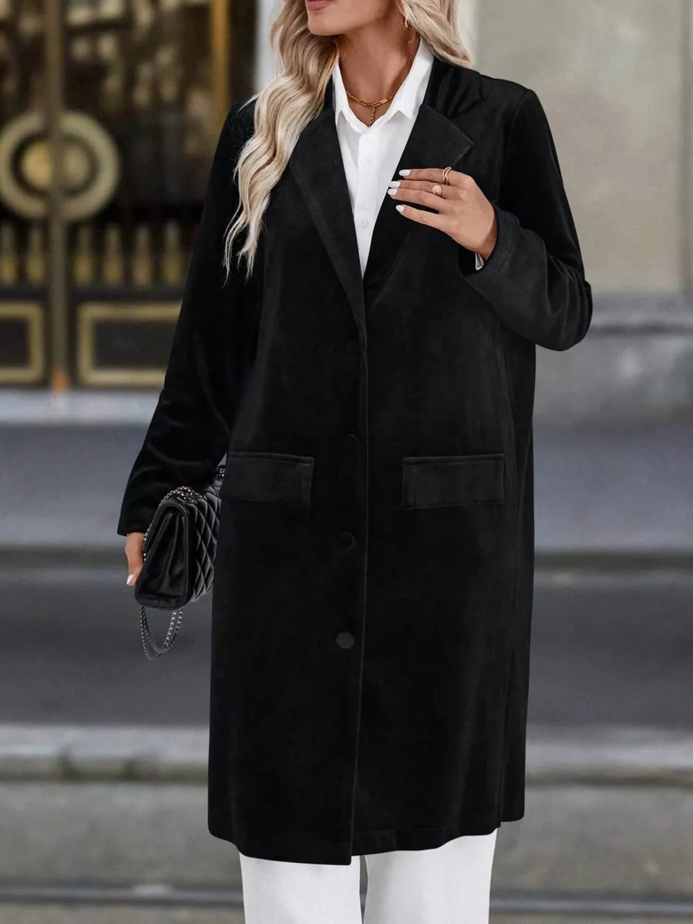 Lapel Collar Long Sleeve Longline Coat, image 10