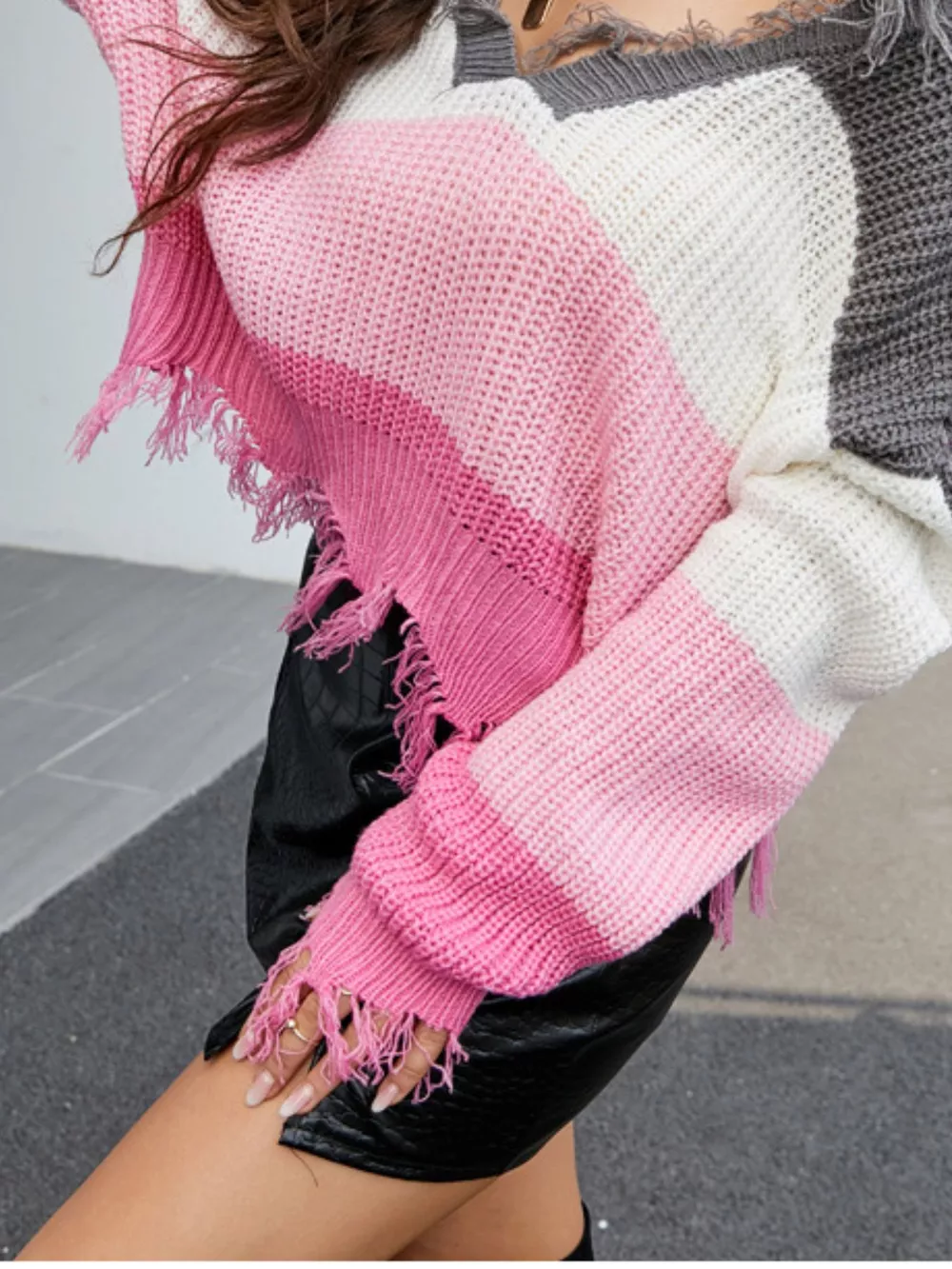 Frayed Hem Long Sleeve Sweater, image 27
