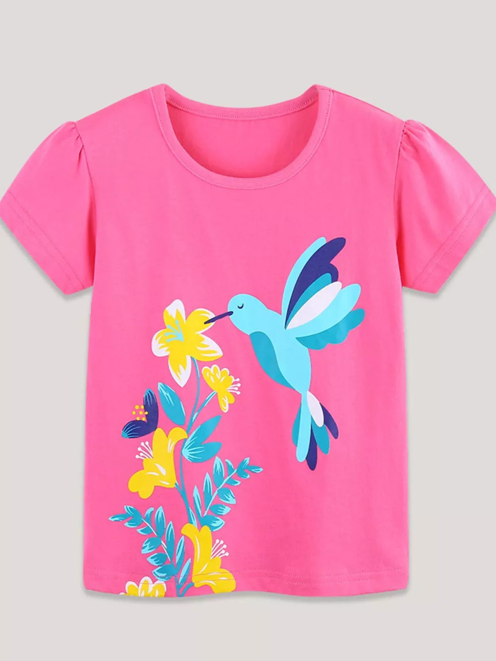 Children's Hummingbird & Floral Print Short Sleeve T-Shirt