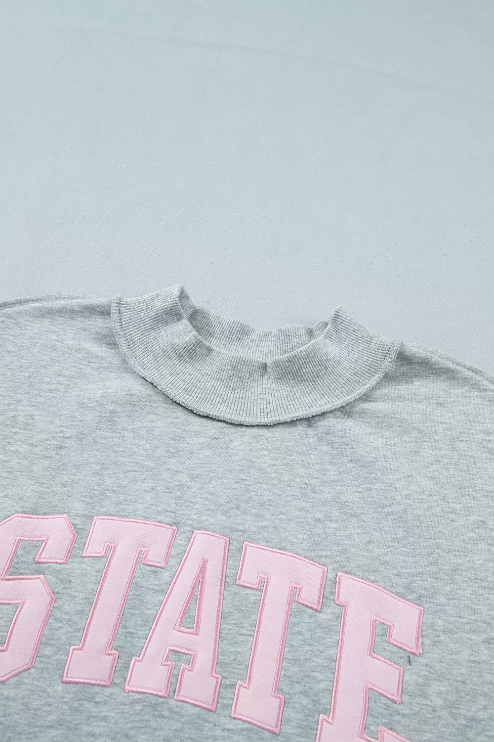 Exposed Seam Mock Neck STATE Letter Graphic Loose Sweatshirt, image 8