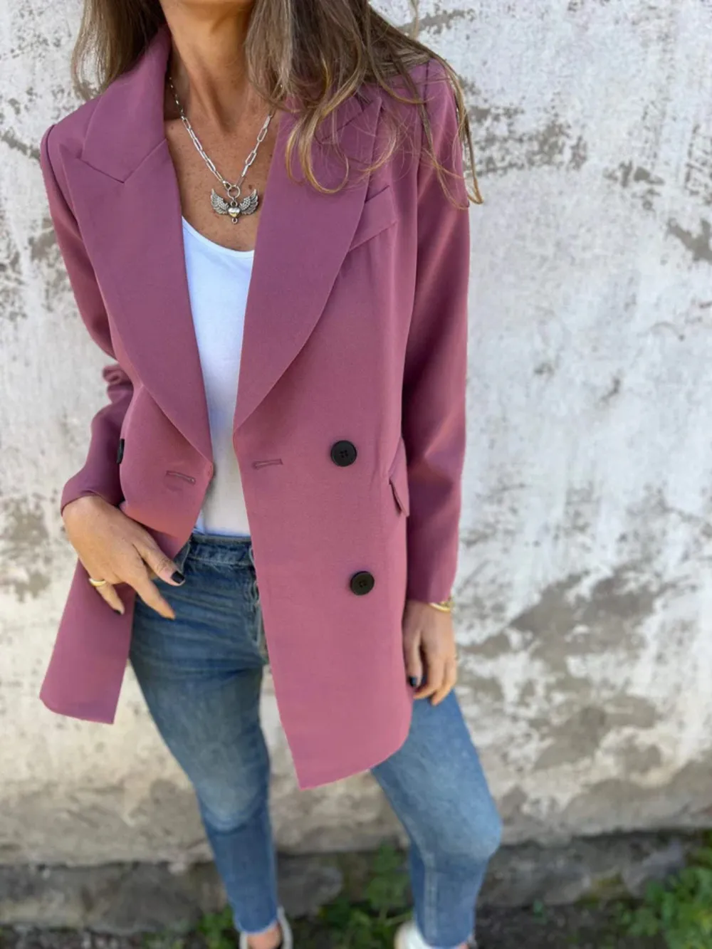Full Size Collared Neck Long Sleeve Blazer, image 3