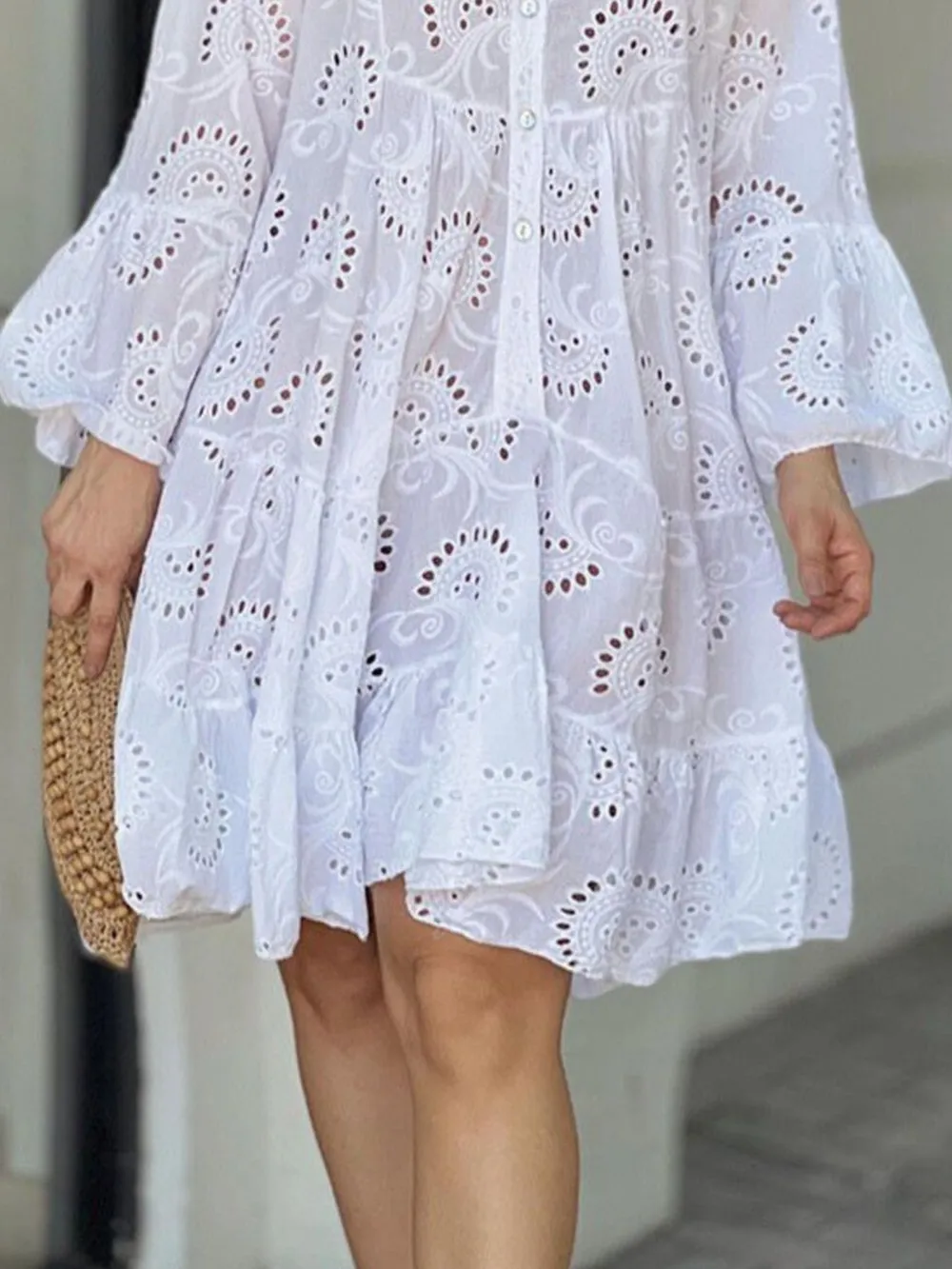 Full Size Eyelet Ruffled Hem Tiered Dress Plus Size, image 5