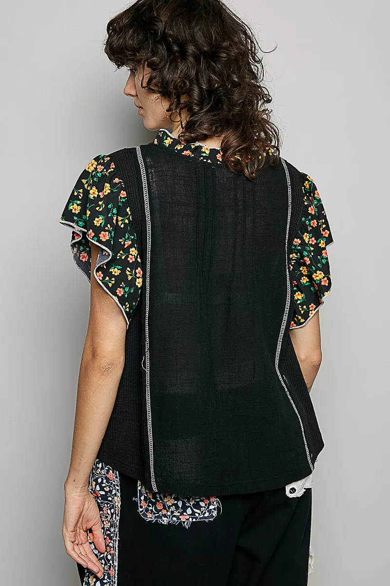 V-Neck Floral Ruffle Sleeve Blouse, image 4