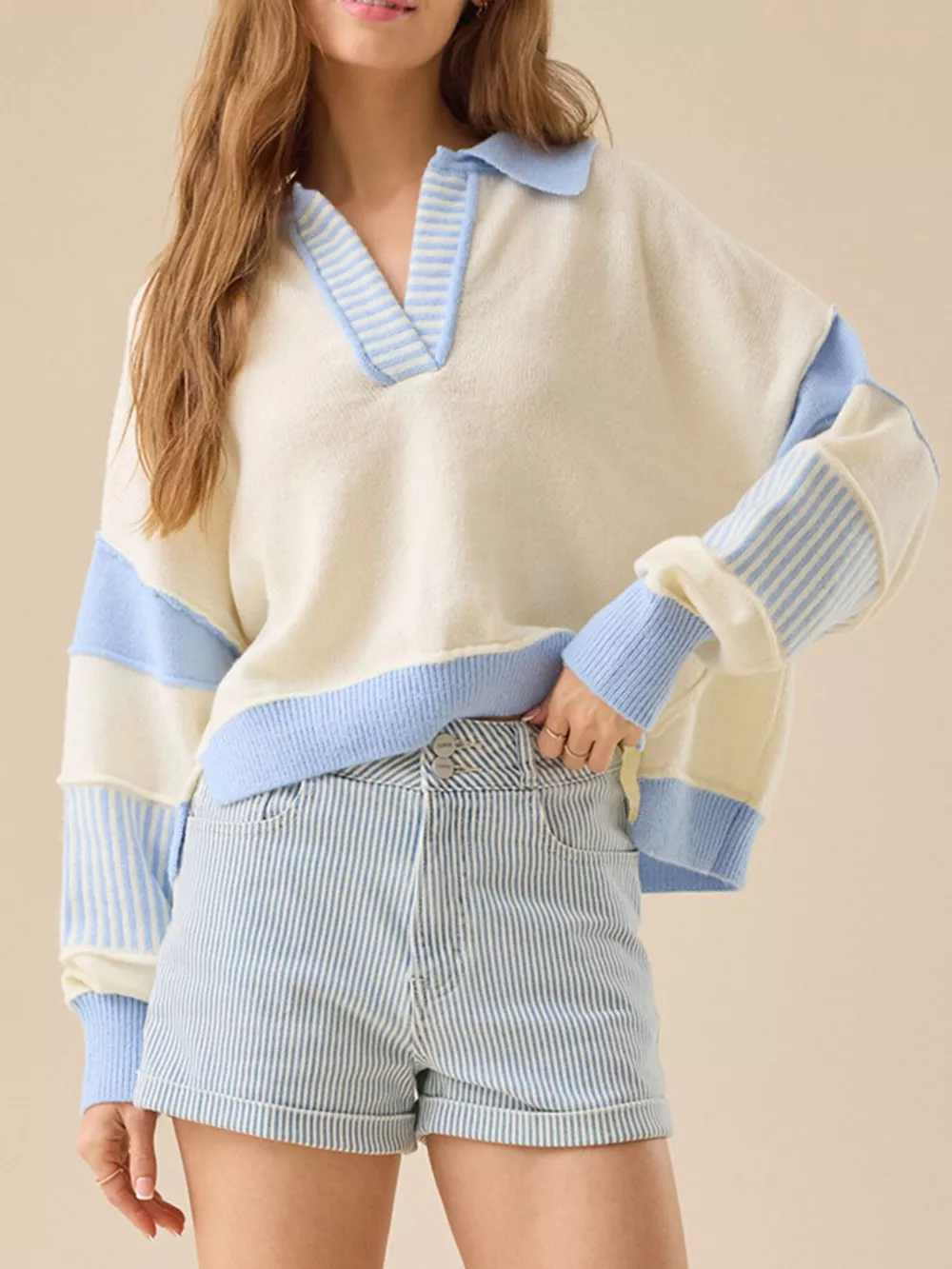 Color Block Dropped Shoulder Sweater, image 2