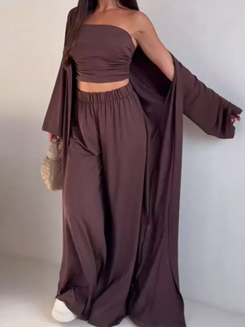 Tube Top & Cardigan & Pants Three Piece Set, image 2