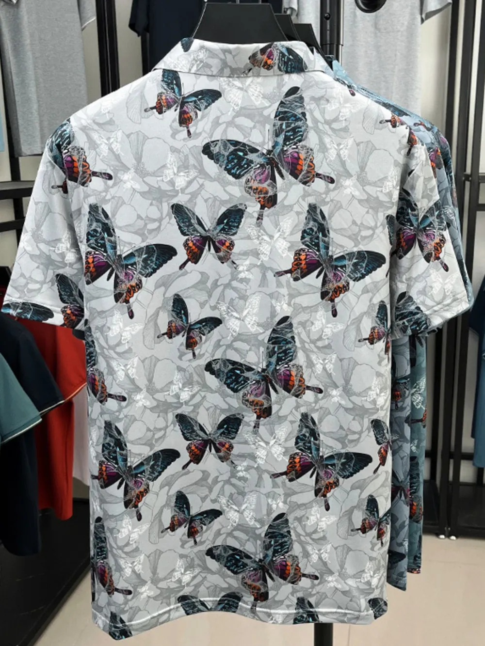 Men's Plus Size Butterfly Print Short Sleeve Polo, image 7