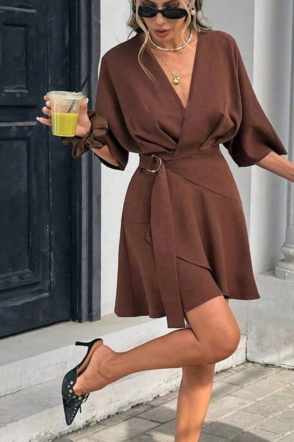 Surplice Half Sleeve Mini Dress, image 3